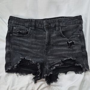 American Eagle Charcoal Black Jean Shorts Distressed Size 8